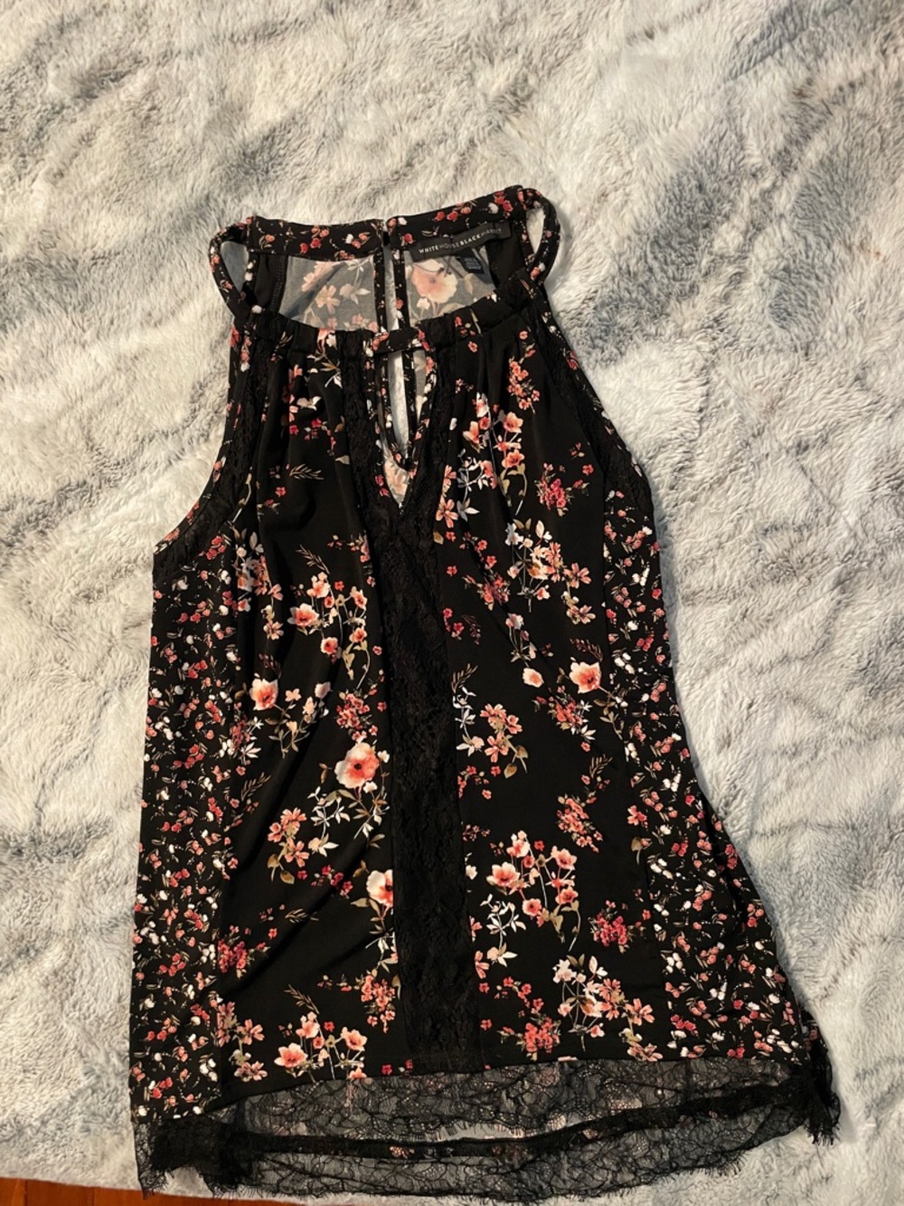 White House Black Market Black Floral Lace-Trim Halter Camisole